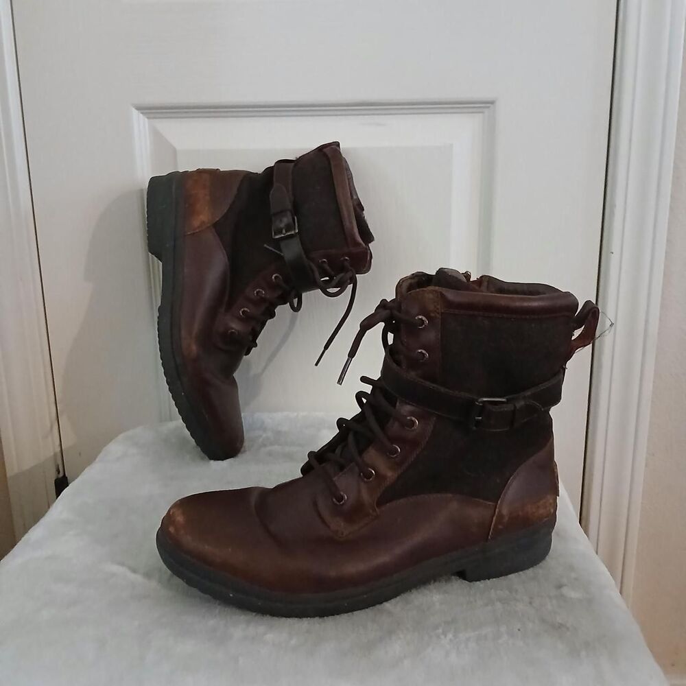 Ugg Kesey Waterproof Leather & Wool Buckle Combat Boots Brown 12 Gorpcore Basic